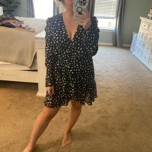 FAVLUX Puff sleeve polka dot wrap dress